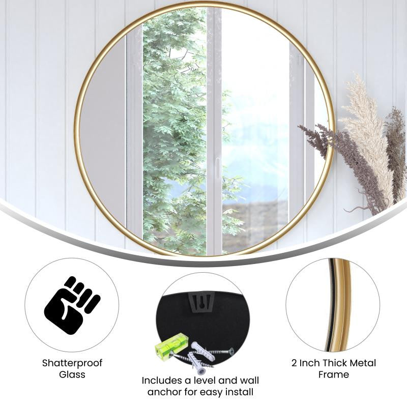 Jennifer Metal Framed Wall Mirror, Gold, 30"