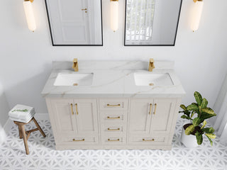 Boston 60" Double Bathroom Vanity in Fine Grain 2" Calacatta Sienna