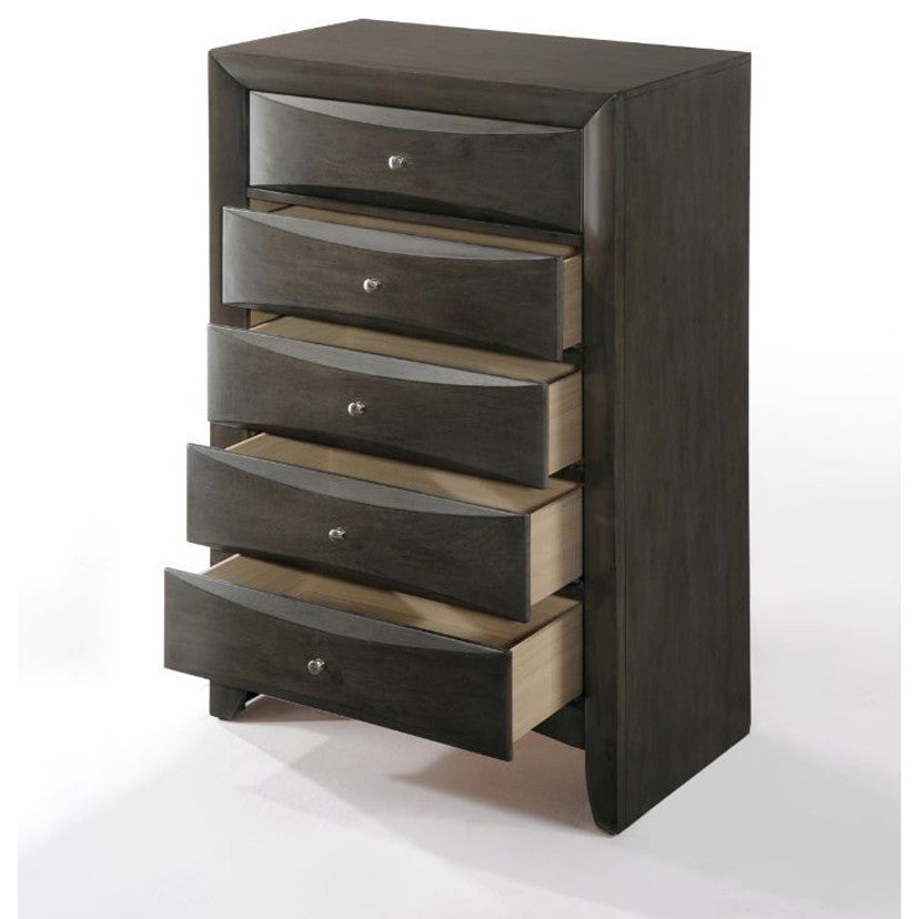 Wooden Chest with 5 Drawers, Gray Oak