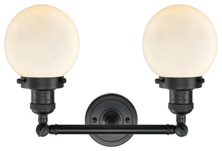 2-Light Beacon 17" Bath Fixture, Matte Black, Glass: Matte White Cased