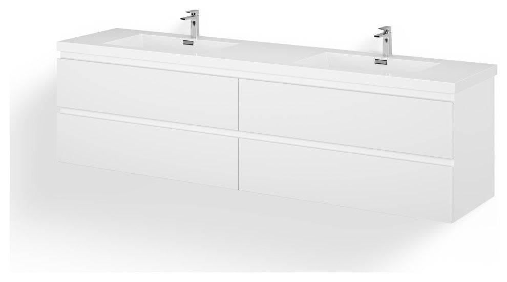 Beacon Bath Vanity, High Gloss White, 84", Double Sink, Wall Mount