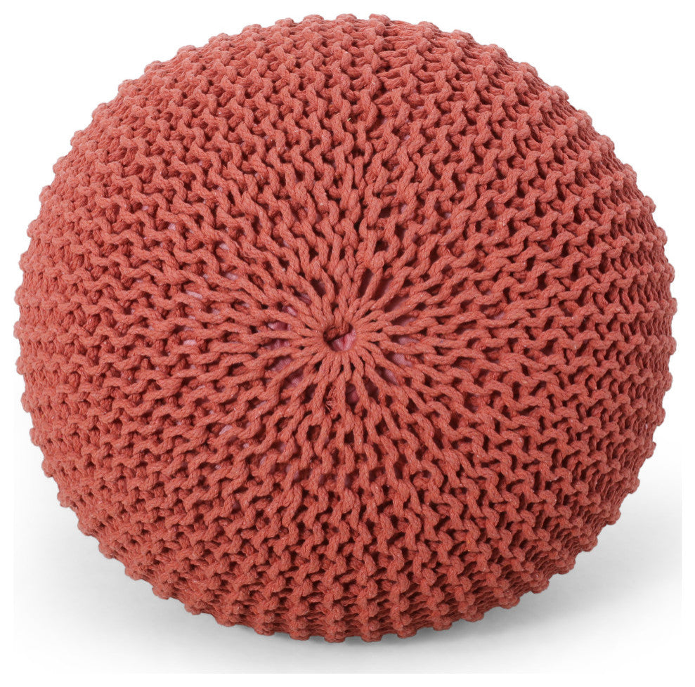 Barwick Nahunta Modern Knitted Cotton Round Pouf, Coral