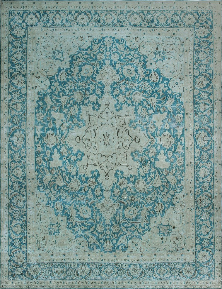 Fine Vintage Distressed Chelsea Blue and Beige Rug, 9''9x13''2
