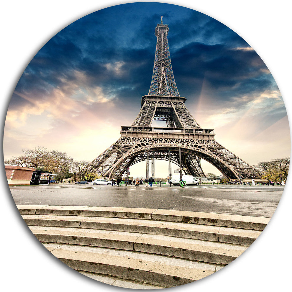 Eiffel Tower With Stairs, Landscape Photo Round Wall Art, 11"