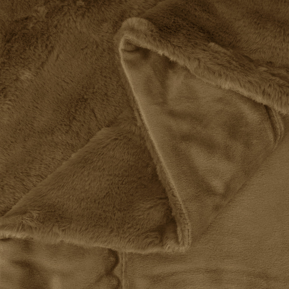 Solid Faux Fur Couch Throw Blanket, Brown