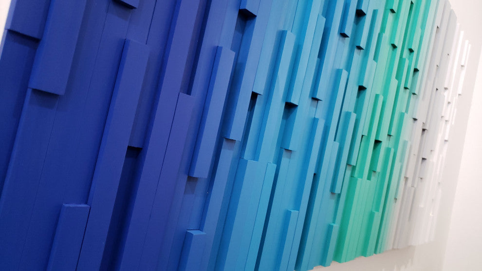 Modern Wood Wall Art Blue Ocean Transitional Ombre, 24"x48"