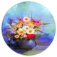 Beautiful Flowers Bouquet On Blue, Floral Round Metal Wall Art, 11"