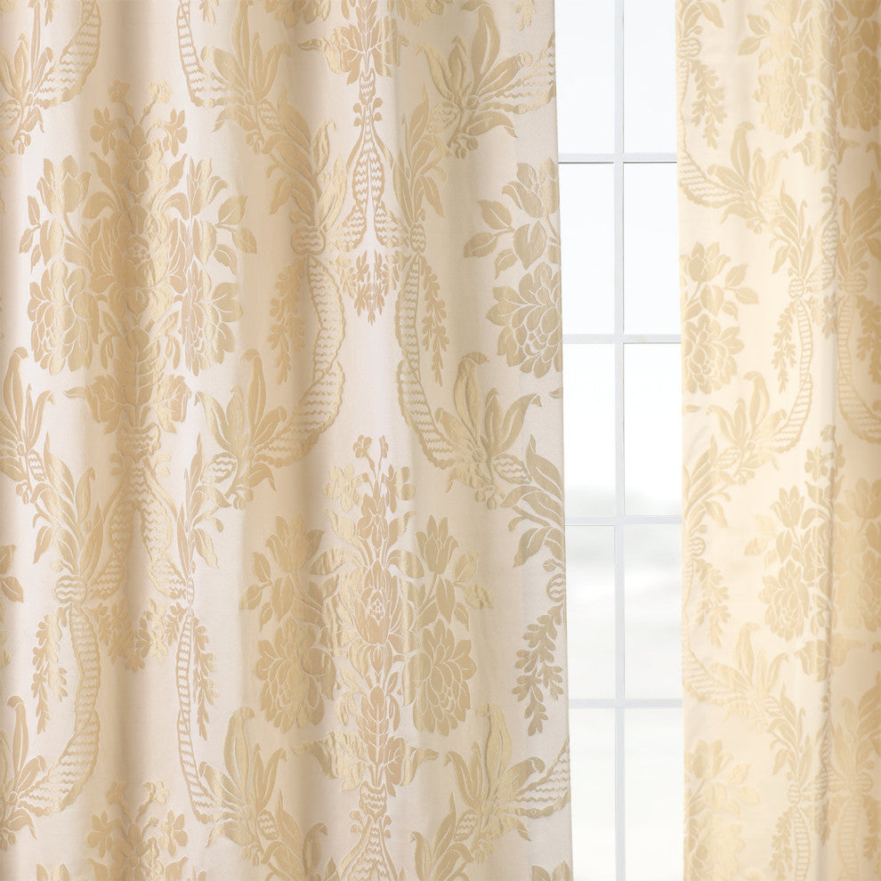 Magdelena Champagne FauxSilk Jacquard Curtain Single Panel, 50"x84"