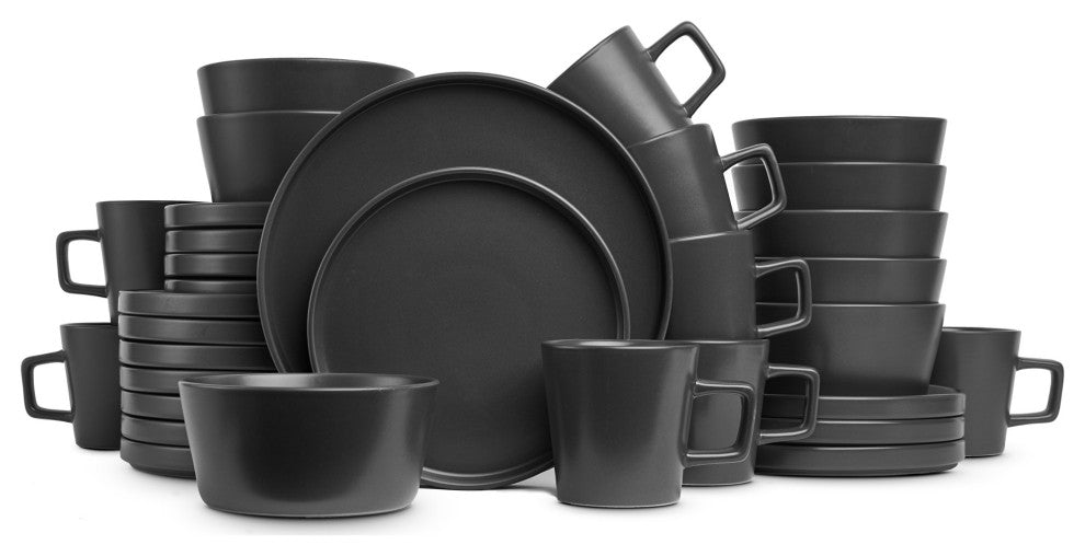 Stone Lain Celina Stoneware 32 Piece Dinnerware Set, Black Matte