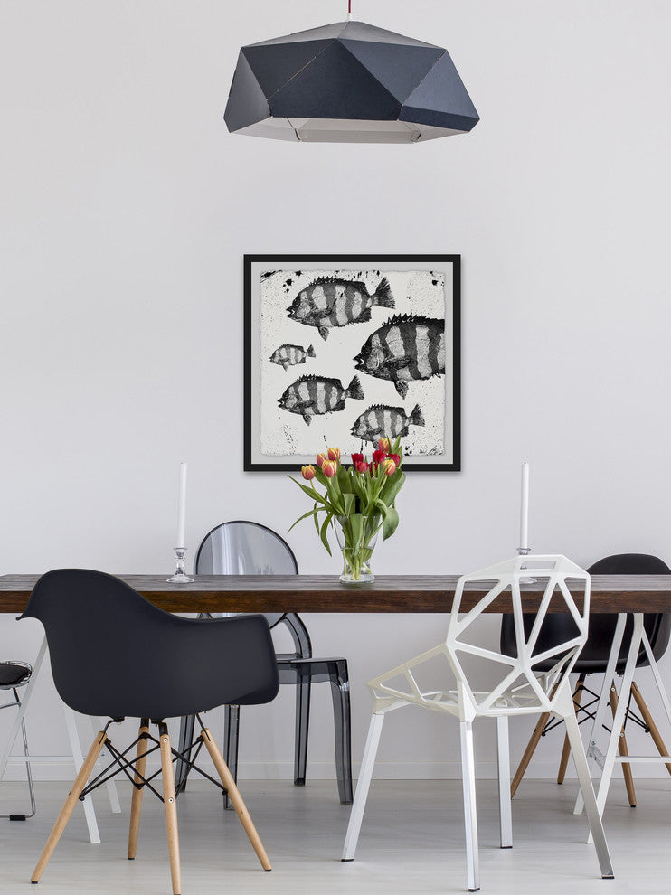 "Barred Fish" Framed Painting Print, 18"x18"