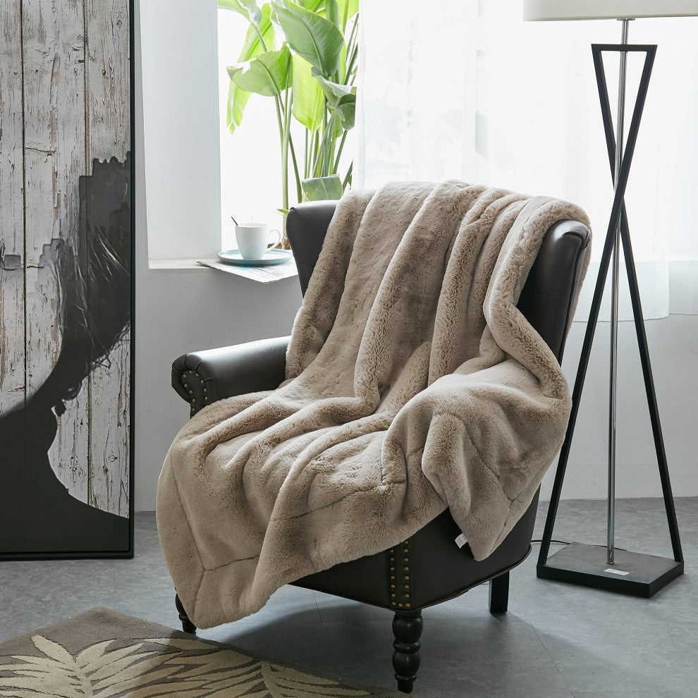 Heavy Faux Fur Throw, Pure Cashmere, 60"x80"
