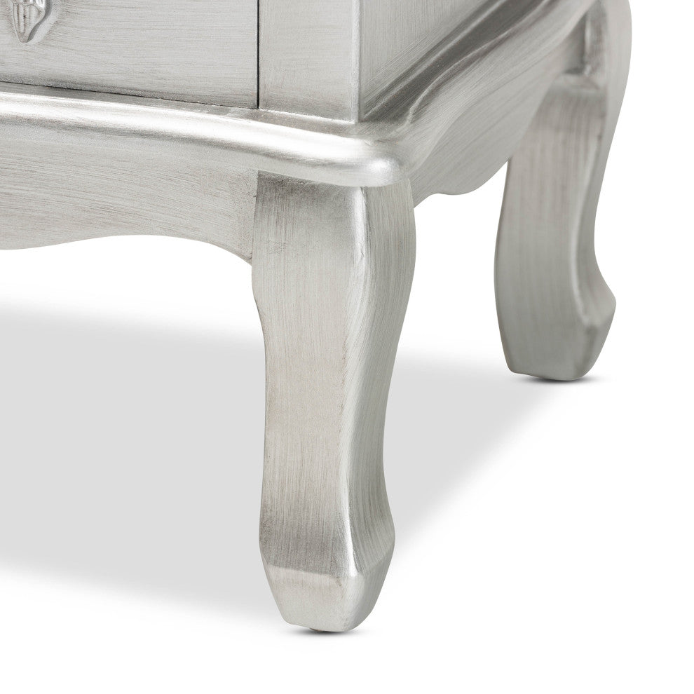 Callen Classic and Traditional Brushed Silver Finished Wood 3-Drawer Nightstand
