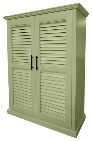 Extra Wide Solid Wood Kitchen Pantry With Shutter Doors, Summer Sage