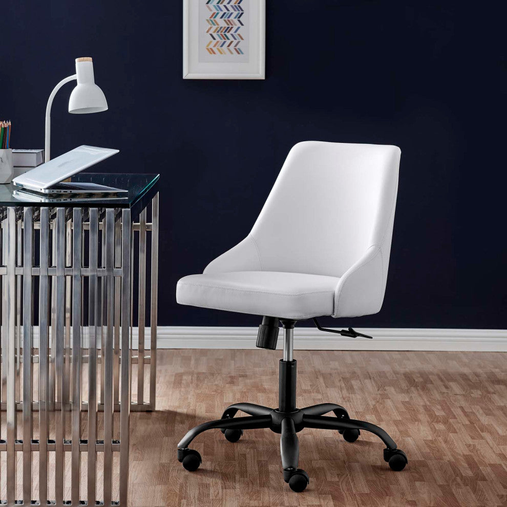 Computer Work Desk Swivel Chair, Faux Vegan Leather, Black White, Home Office