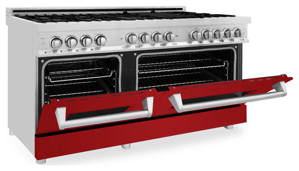 ZLINE 60" Dual Fuel Range, Stainless Steel With Red Gloss Door RA-RG-60
