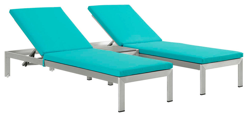 Shore 3-Piece Outdoor Patio Aluminum Chaise with Cushions