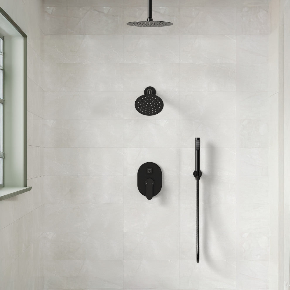 Dual Heads 10" & 6" Rainfall Shower Facuet With Handheld Shower, Matte Black