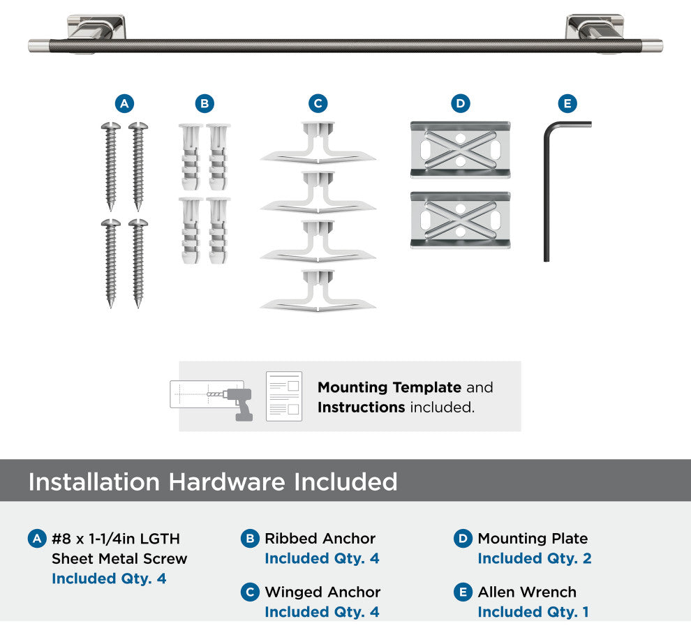 Amerock Esquire Contemporary Towel Bar, Polished Nickel/Gunmetal, 24" Center-to-