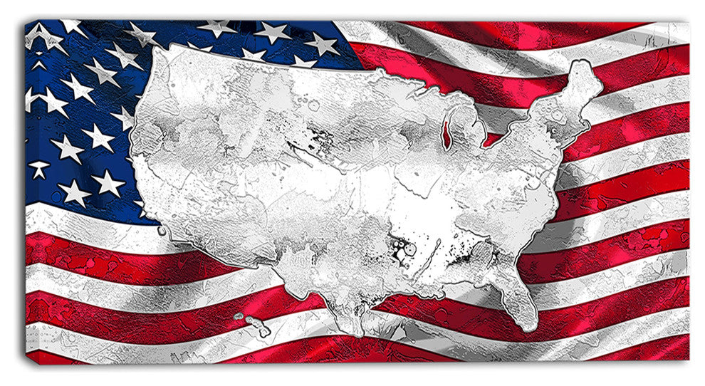 "Map and Flag of America" Canvas Painting