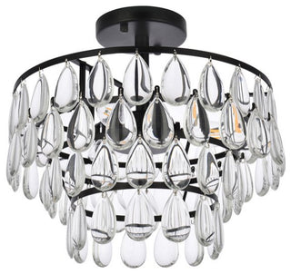Elegant Lighting 1103F14 Mila 3 Light 14"W Semi-Flush Waterfall - Black
