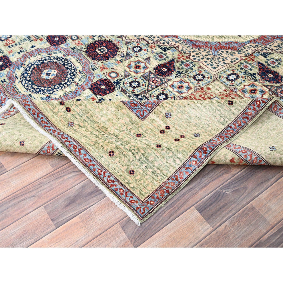 Green, Mamluk Design, Pure Wool, Hand Knotted, Oriental Rug, 8'x10'2"