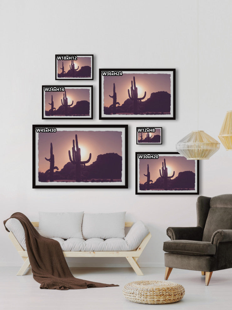 "Cactus Sunset" Framed Painting Print, 45x30