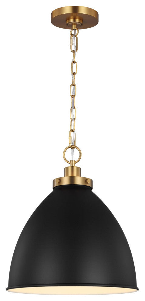 Wellfleet Medium Dome Pendant, Midnight Black and Burnished Brass