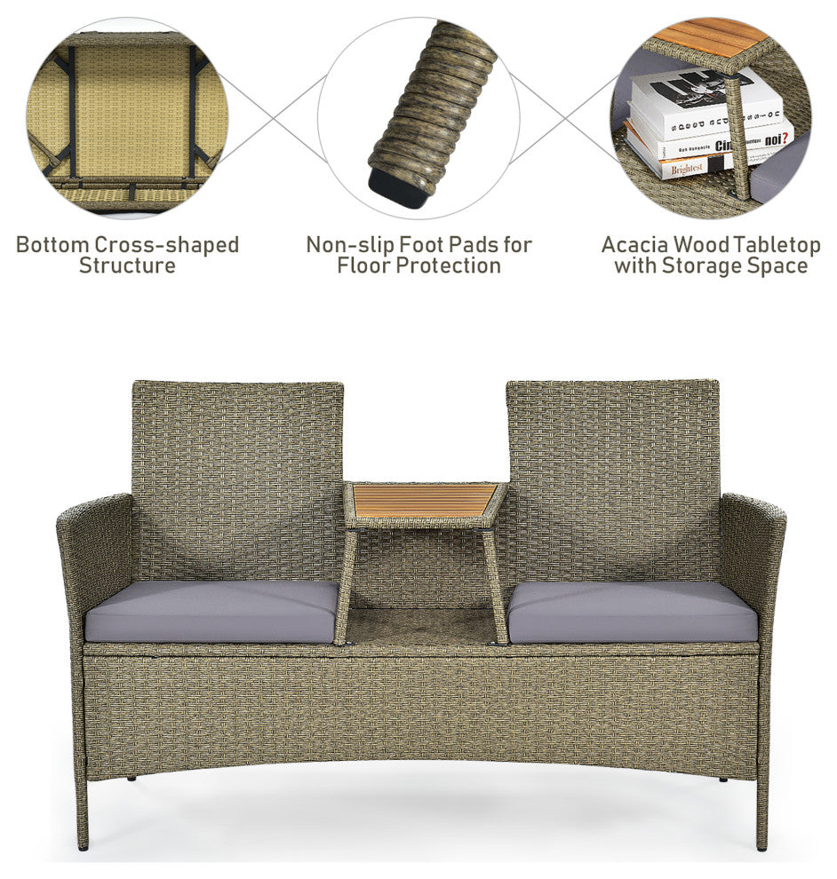 Costway 2-Person Patio Rattan Conversation Furniture Set Loveseat Coffee Table