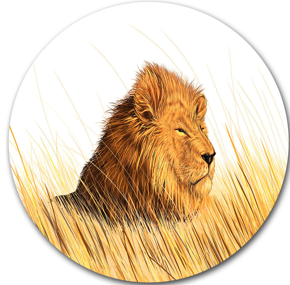 Lion Watching The Surroundings, Animal Art Round Wall Art, 36"