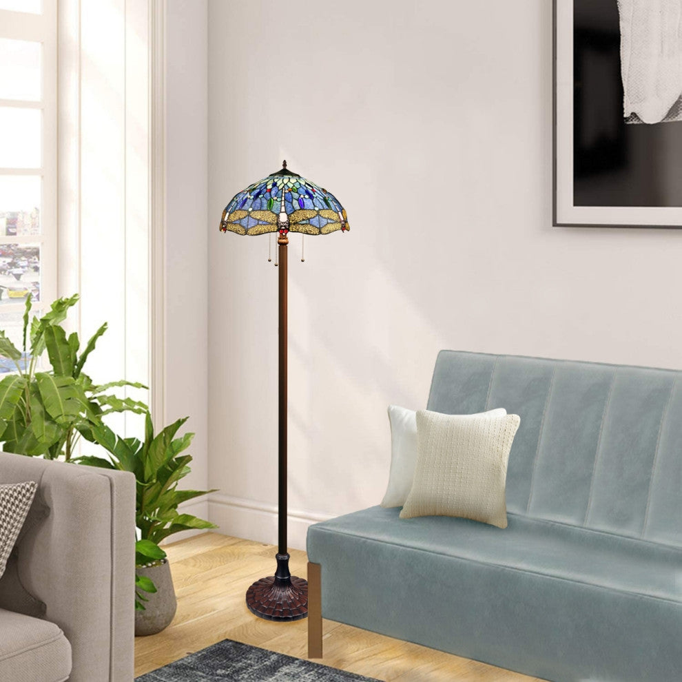 Chloe Lighting Dragonfly 3-Light Glass & Metal Floor Lamp in Multi-Color