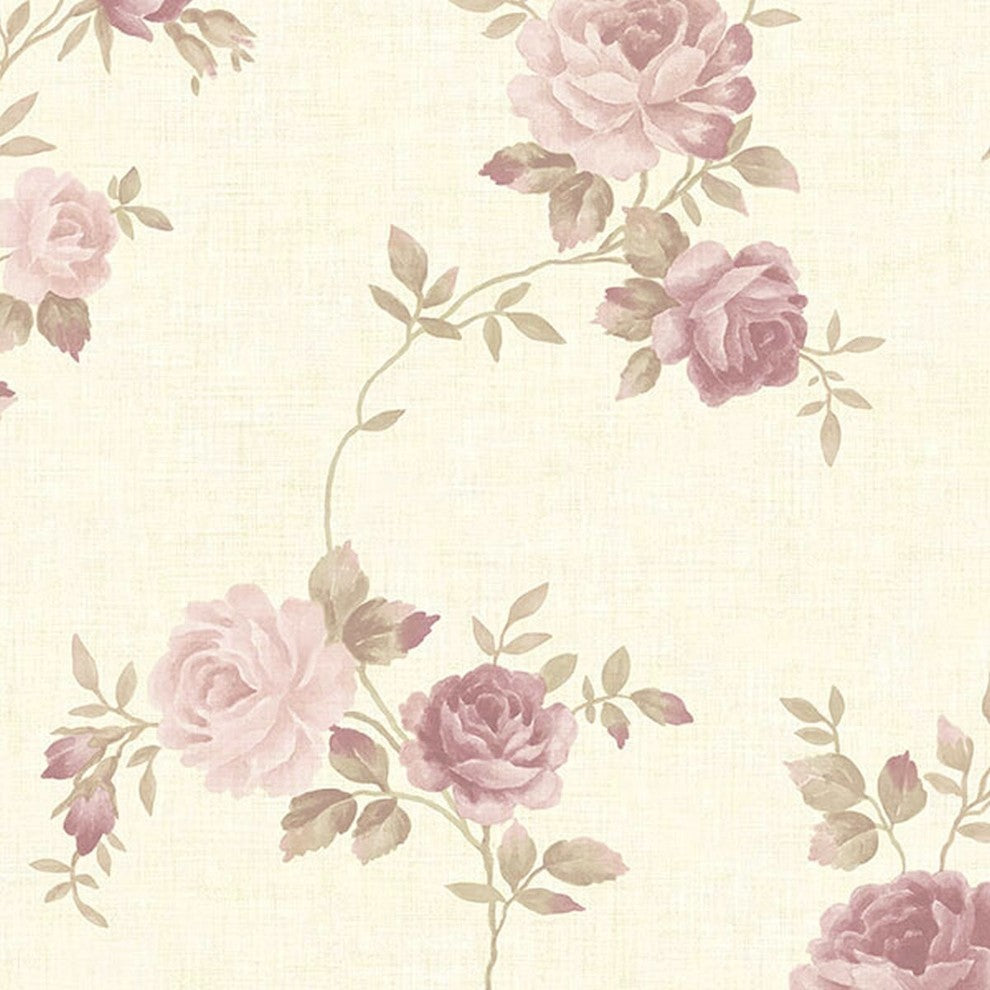 Rose Gardens 2, Romantic Floral Flower Cream, Rose Wallpaper Roll