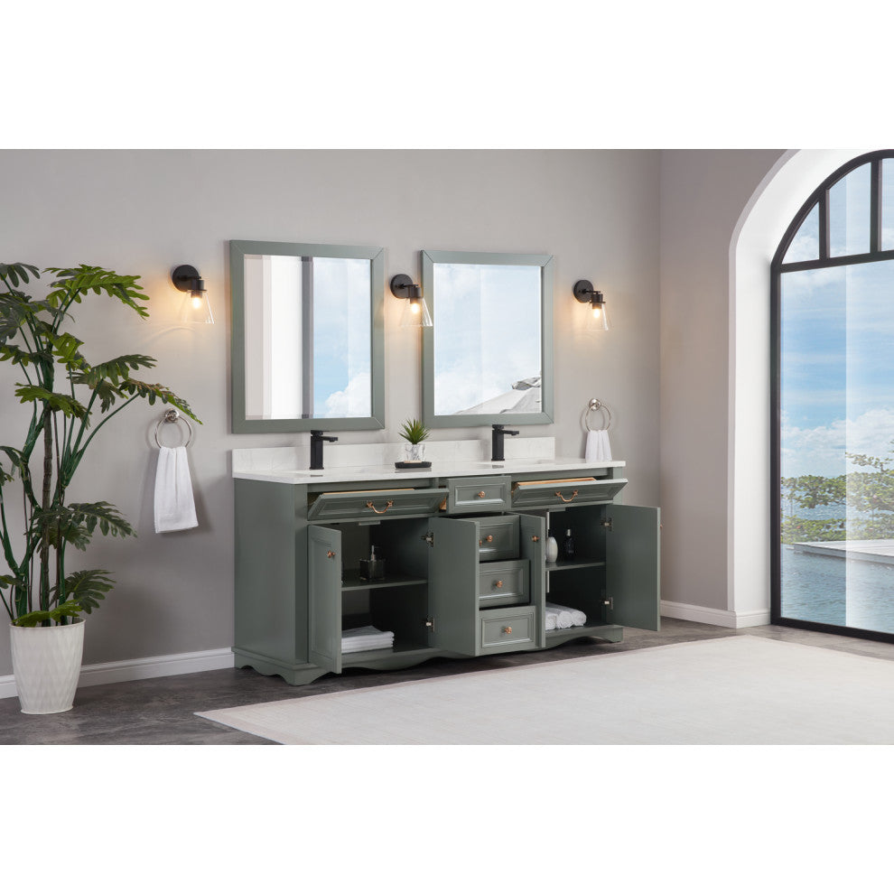 Legion Furniture WS2512 Series Bathroom Sink Vanity, Pewter Green, 72", Artificial Stone Top, Double Sink