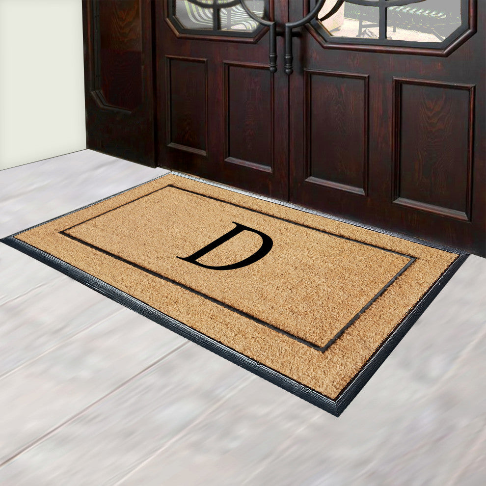 Natural Coir & Rubber Large Monogrammed Door Mat 30x60, D