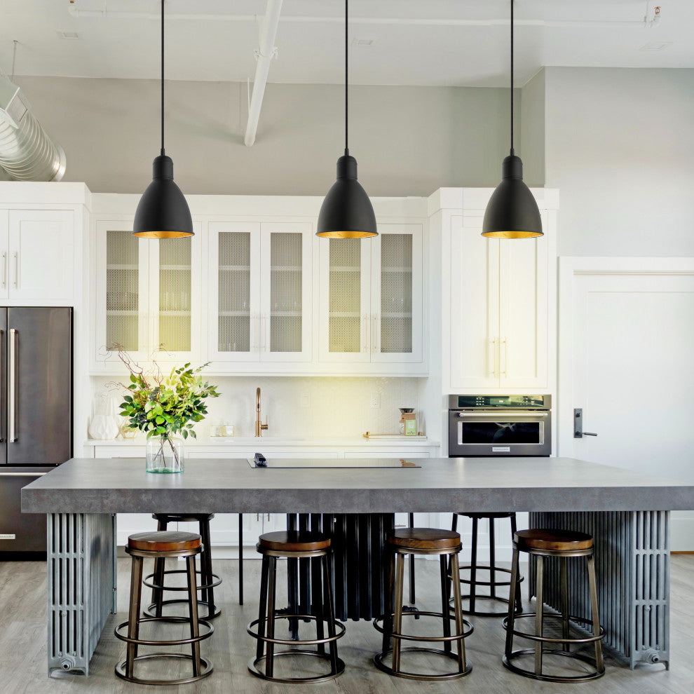 Priddy 2 1-Light Mini Pendant - Black Exterior and Gold Interior Shade