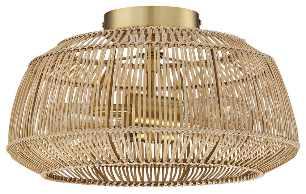 Bohemian Rattan Semi-Flush Mount Ceiling Light, 14'''' W-2 Lights
