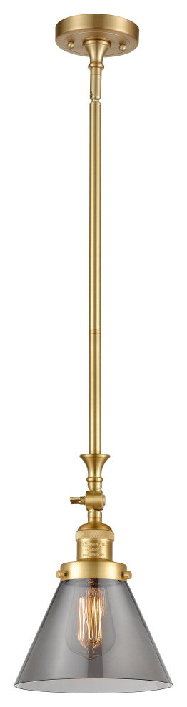 Large Cone 1 Light Mini Pendant, Satin Gold, Plated Smoke