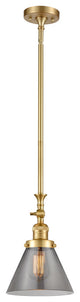 Large Cone 1 Light Mini Pendant, Satin Gold, Plated Smoke