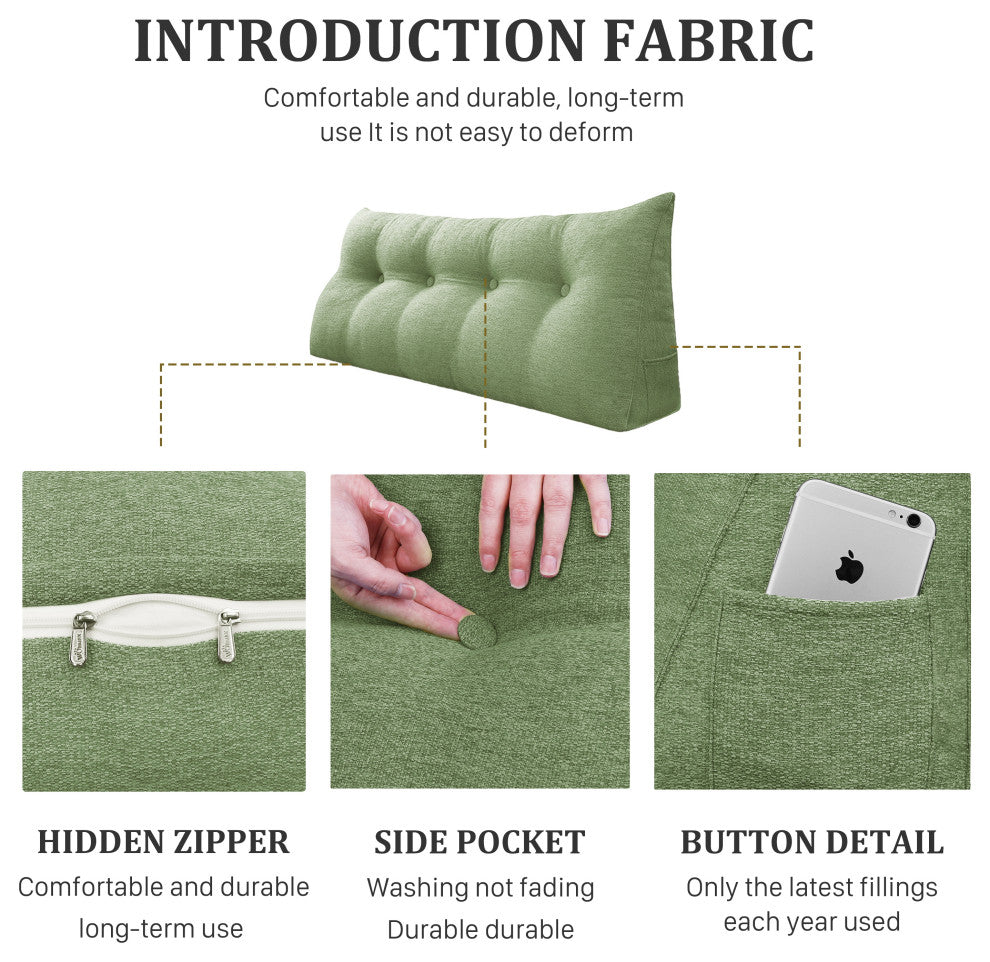 WOWMAX Backrest Wedge Reading Pillow Headboard Linen Blend Lime Green, 54x20x8