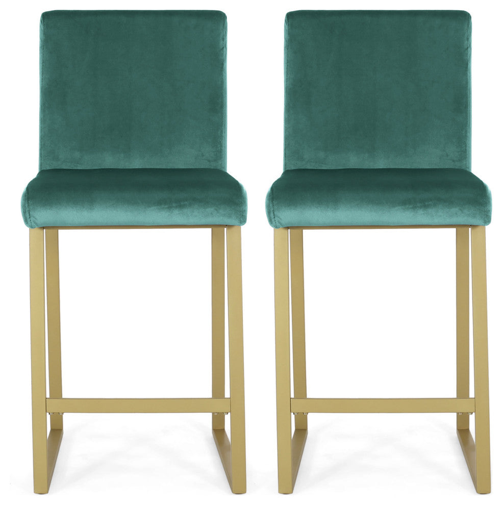 GDF Studio Lexi Modern Glam Velvet Barstools, Set of 2, Turquoise