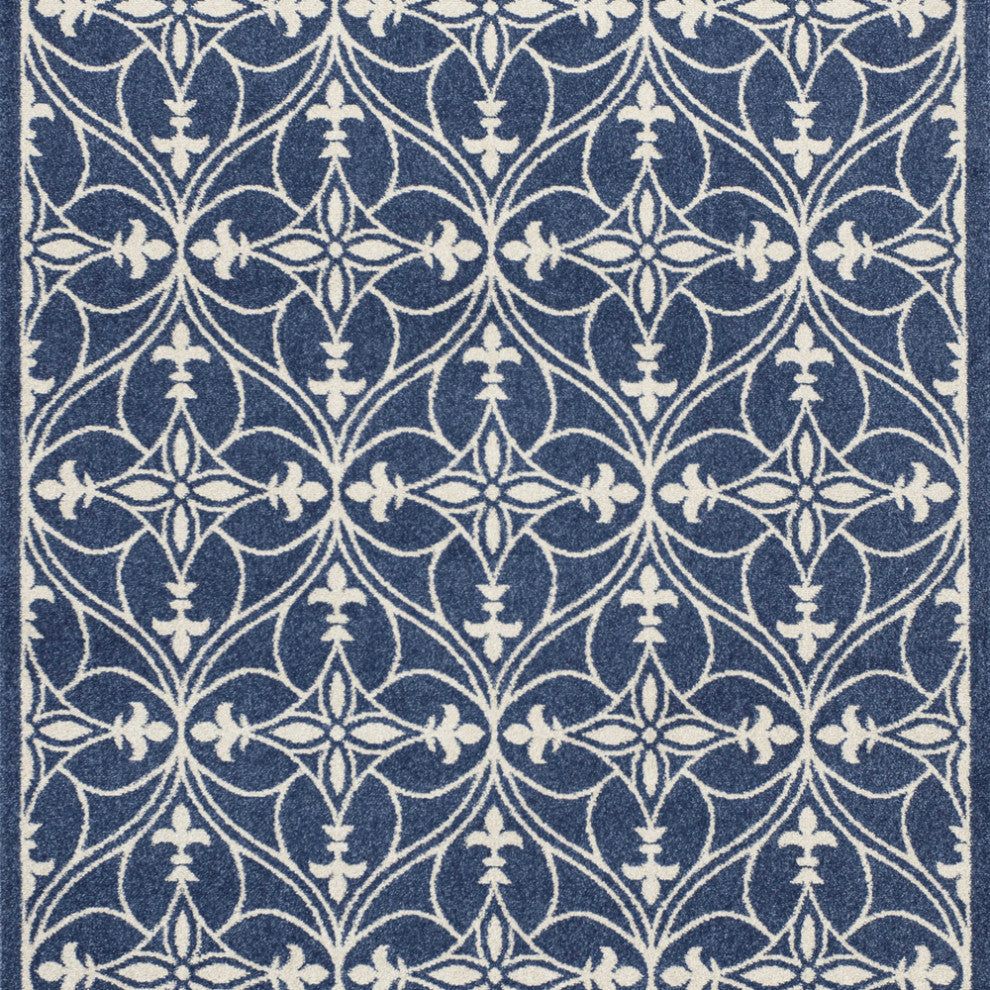 8'X11' Denim Blue Machine Woven Uv Treated Ogee Indoor Outdoor Area Rug