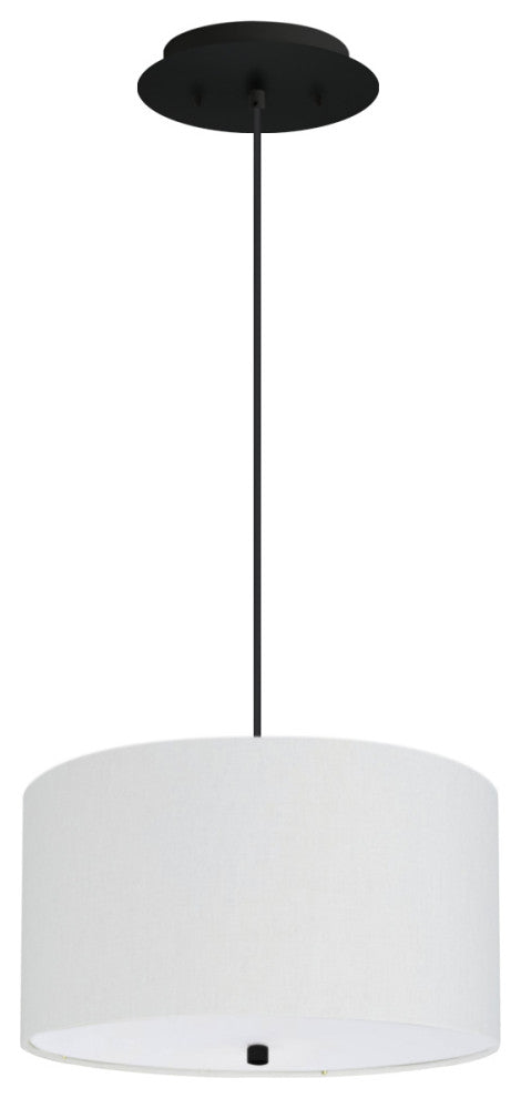 2 Light Pendant 18"w White Linen Shade with Diffuser, Black Cord