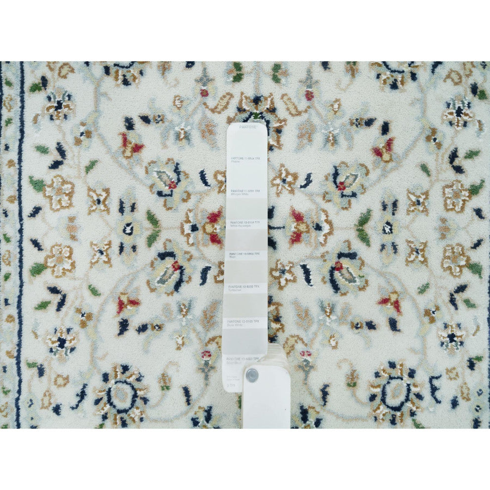 White 250 KPSI Soft Wool Hand Knotted Nain Design XL Runner Rug 2'6"x20'6"