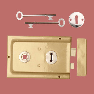 Rim Lock Brass Plated Only 6 1/8"Lx4"H, Brass