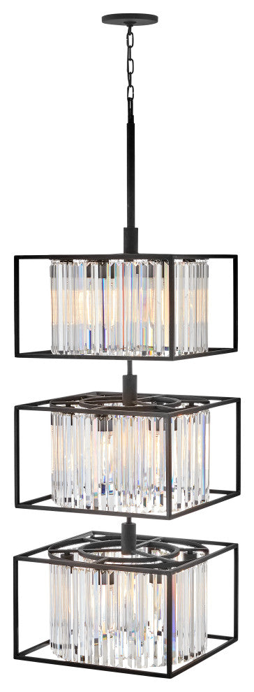 Hinkley 50.25" Giada Multi-Tier Modern Chandelier, Black + Prismatic Crystals