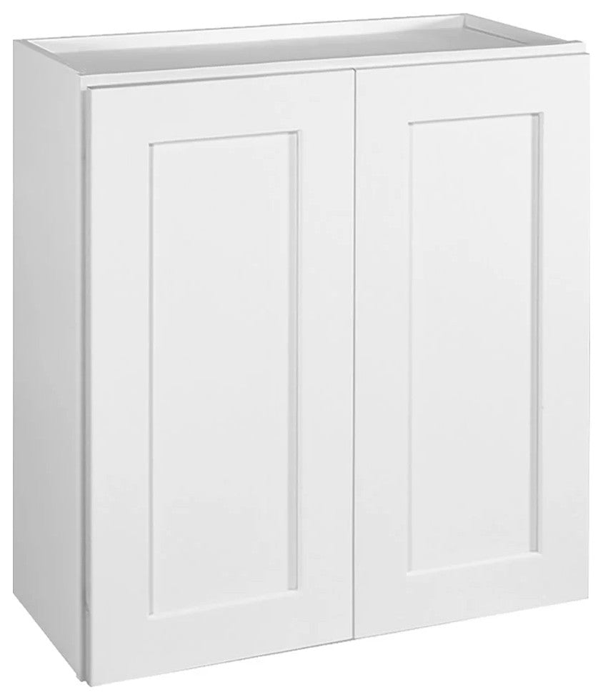 Wall Mount Storage Cabinet, Soft Closing Framed Door & Inner Shelves, White, 33"