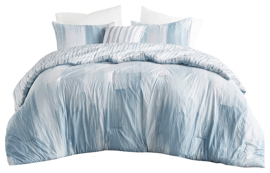 N Natori Reversible Brush Stroke, Blue, King, 4pc Comforter Set
