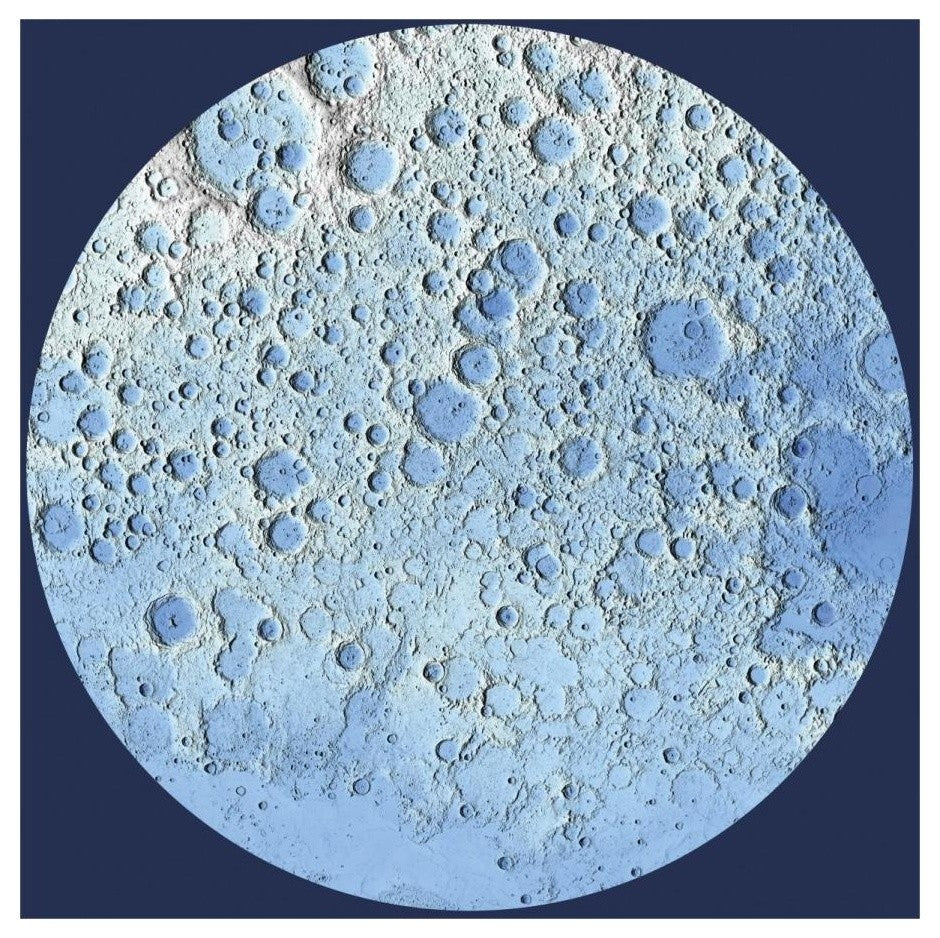 "Unmarked Decorative Topographic Map of the Moon, North Pole" Paper Art, 20"x20"
