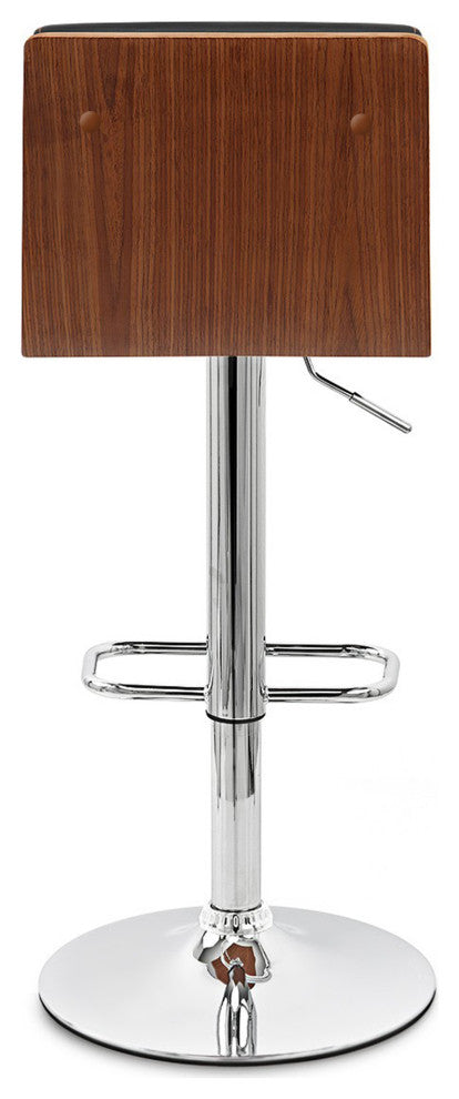 Black Faux Leather Walnut and Chrome Adjustable Swivel Bar Stool
