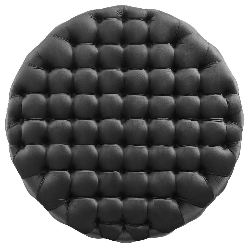 Round Ottoman Accent Tufted Chair, Black, Velvet, Modern, Lounge Hospitality