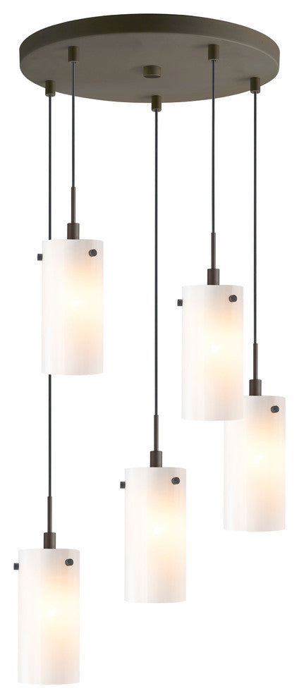 Tube Multi-Light Pendant Cluster, Bronze, Faux Opal Cylinder